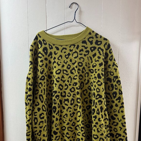Red Sky Chartreuse Leopard Print Sweater Dress - Picture 1 of 4